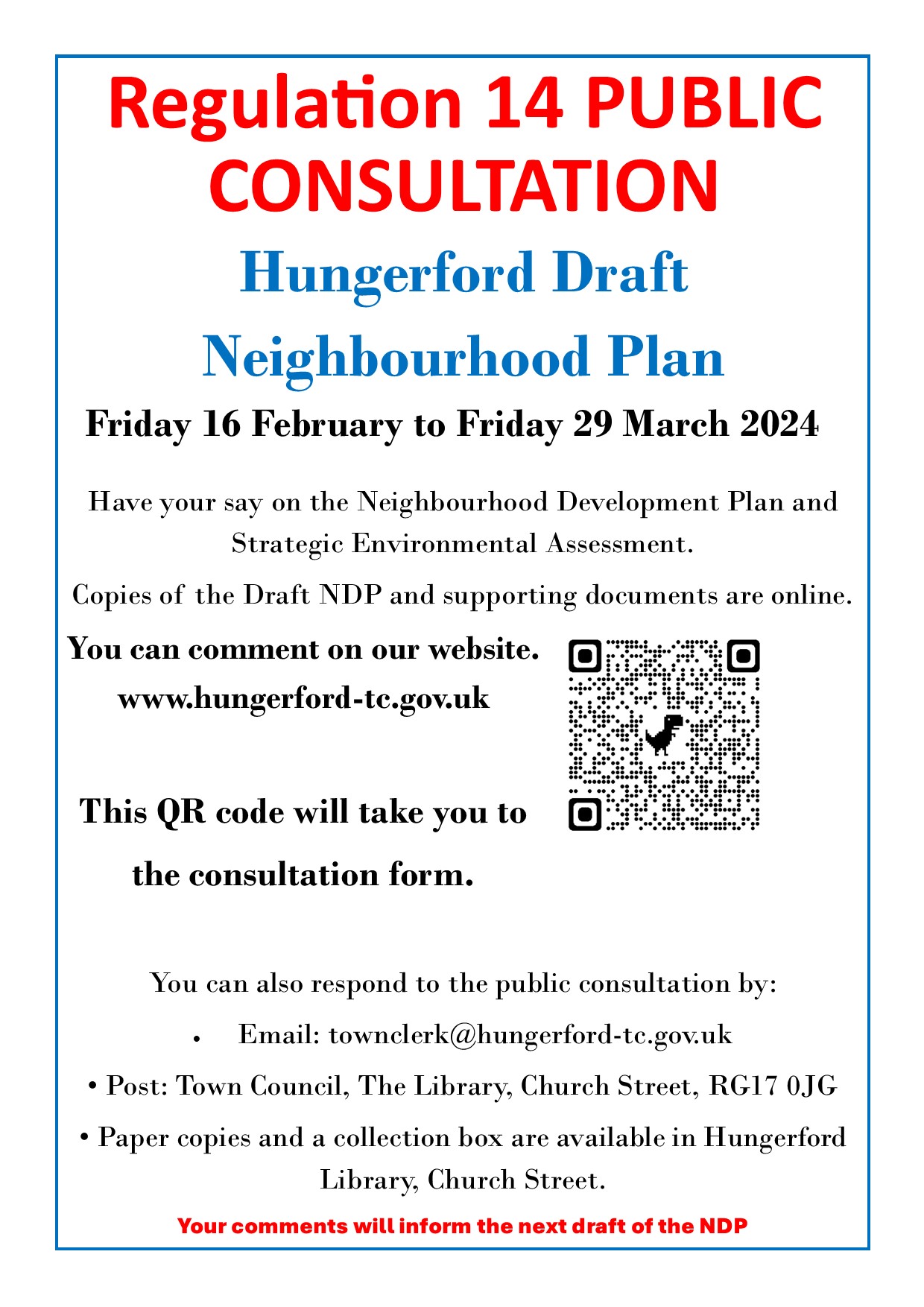 Advertising Regulation 14 Consultation on Hungerford's Neighbourhood Plan